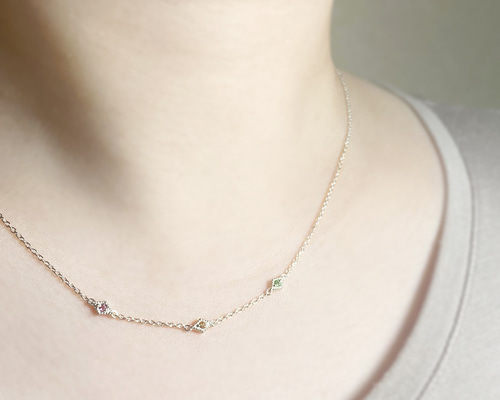 華奢なひし形3石ネックレス シルバー 真鍮 チェーン 選べる