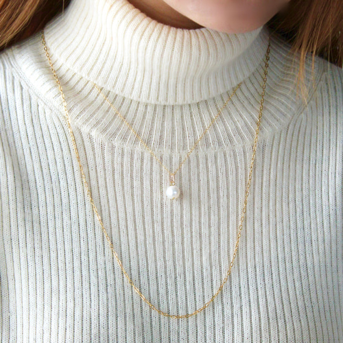 5way 一粒淡水パールの重ね付けネックレス ALL 14KGF 長さ調整可能