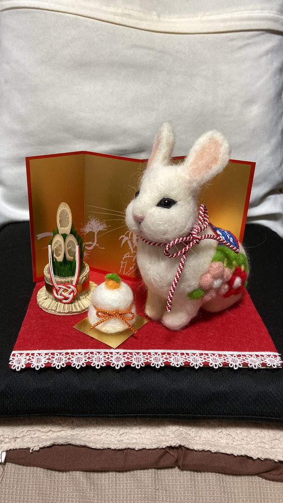 JUNJUN* 羊毛フェルト ハンドメイド 卯年 、うさぎさんのお正月 JUNJUN* 羊毛フェルト ハンドメイド 卯年 、うさぎさんのお正月
