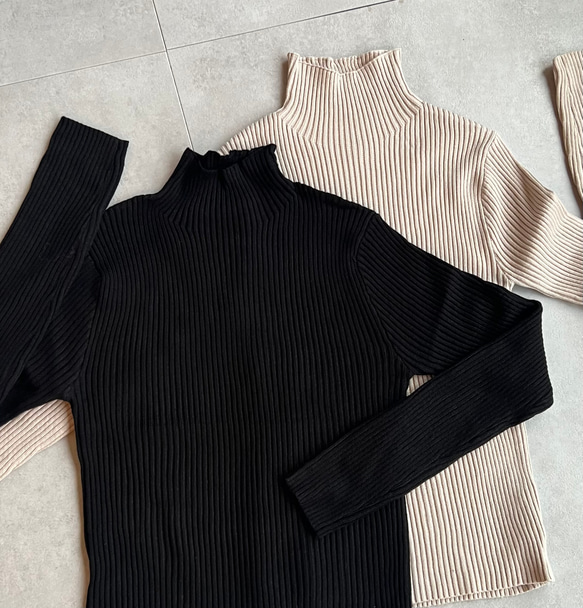 【再販】送0 新作タートルネックのシンプル薄手リブニット【タートルリブニット】 11枚目の画像