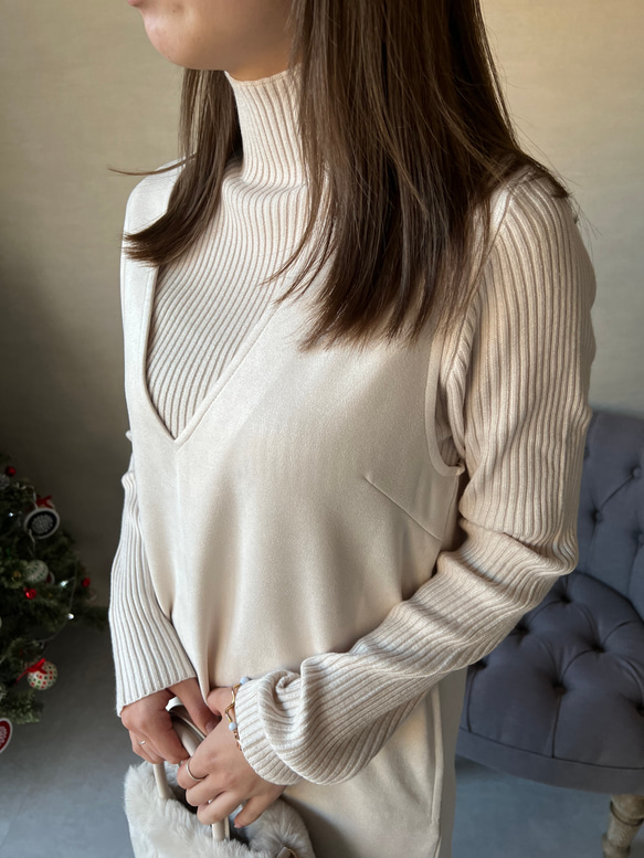 【再販】送0 新作タートルネックのシンプル薄手リブニット【タートルリブニット】 5枚目の画像