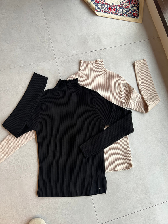 【再販】送0 新作タートルネックのシンプル薄手リブニット【タートルリブニット】 14枚目の画像