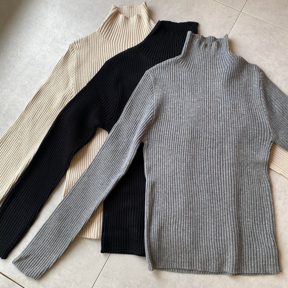 【再販】送0 新作タートルネックのシンプル薄手リブニット【タートルリブニット】 2枚目の画像