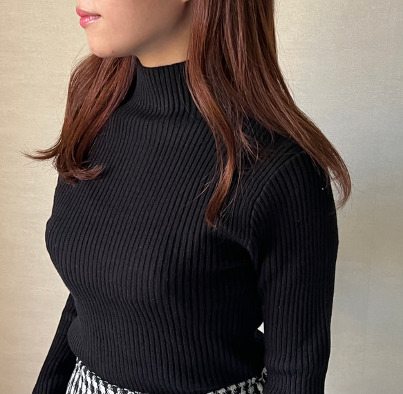 【再販】送0 新作タートルネックのシンプル薄手リブニット【タートルリブニット】 4枚目の画像