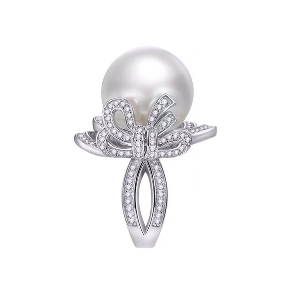 マザーオブパール リボン 人工 真珠 高炭素ダイヤモンド キラキラ ゴージャス エレガント ラグジュアリー リング 指輪 5枚目の画像
