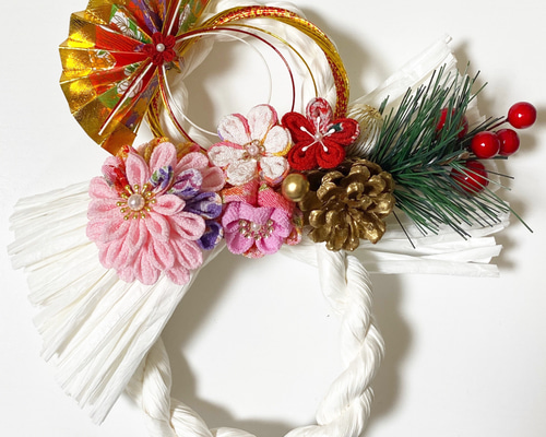 ✿つまみ細工✿ お正月しめ縄飾り(ホワイトVer,1) しめ縄・しめ飾り