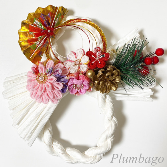 ✿つまみ細工✿ お正月しめ縄飾り(ホワイトVer,1) しめ縄・しめ飾り