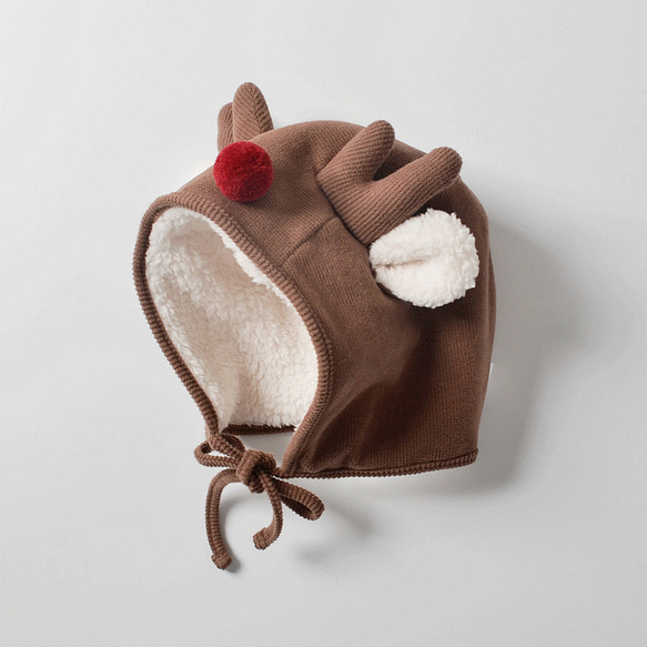 かわいいクリスマストナカイのキッズ帽子 冬 - M21-X104 1枚目の画像