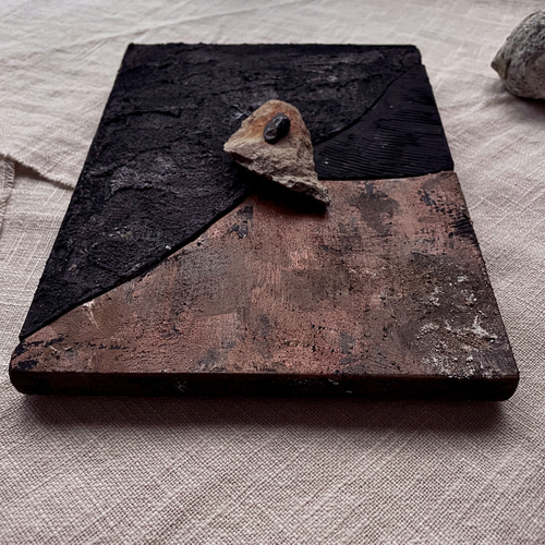 97/木と石と色のアートパネル 原画|木製|オブジェ|ディスプレイ|抽象画