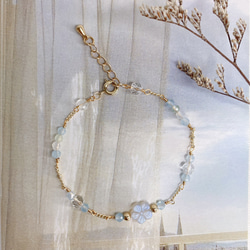 花現月光|| 拉長石 海藍寶 白水晶手鏈 第2張的照片