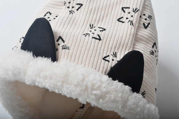 可愛い猫型 ねこ キッズ帽子 冬 - M22-X176 5枚目の画像