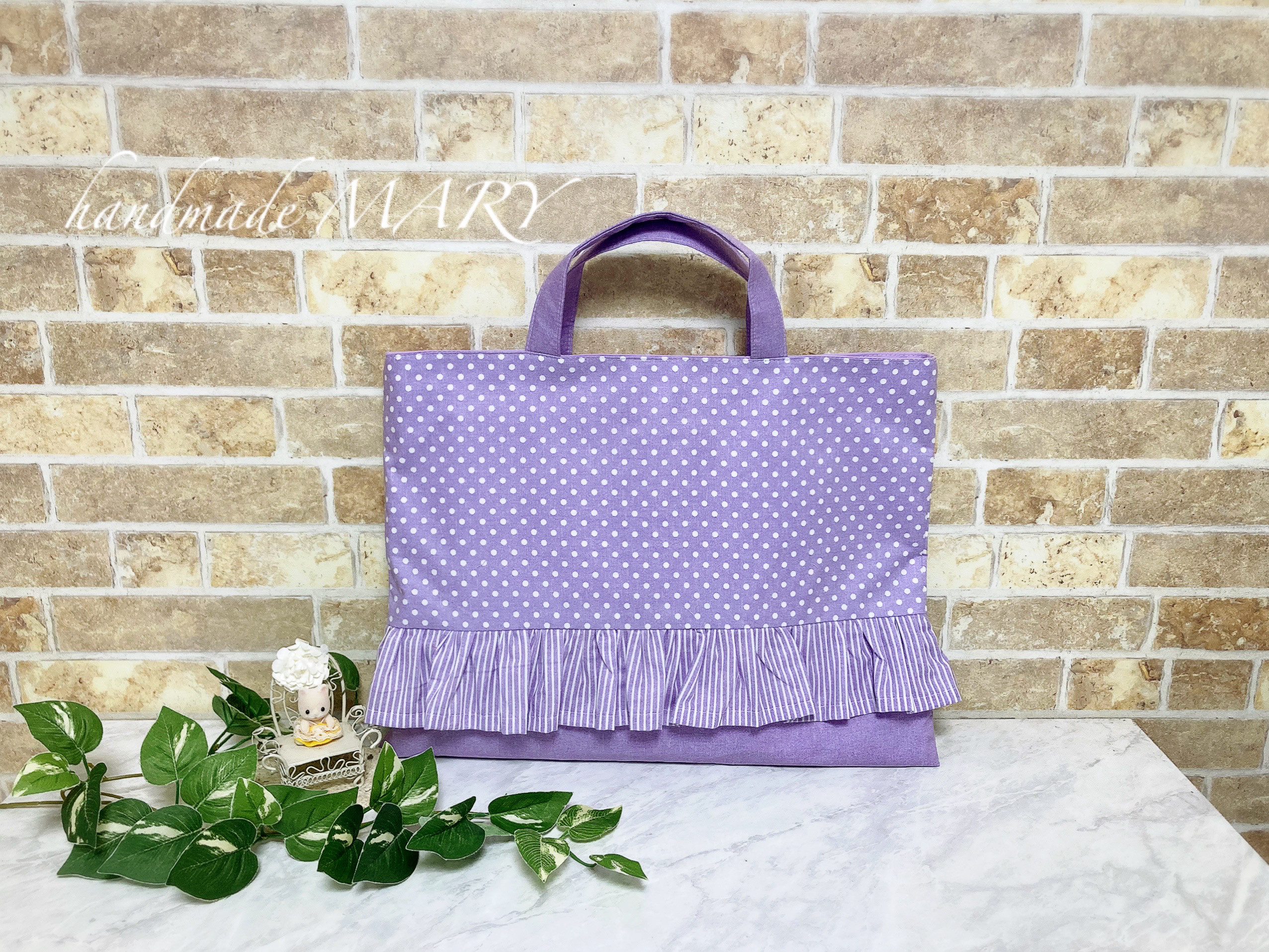 さくらんぼ 花柄 くすみ紫 レッスンバッグ 上履き袋 入学 入園 女子