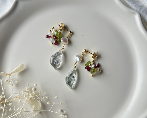 クォーツ 淡水パール ダイヤモンドダストピアス ピアス（スタッド・一