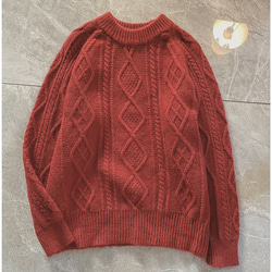 レッドセーター、ニットセーター 、丸首セーター、冬のセーター 3枚目の画像