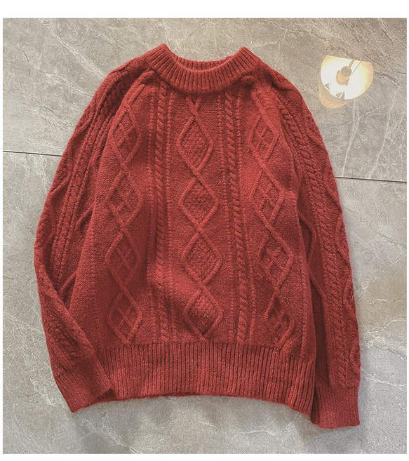 レッドセーター、ニットセーター 、丸首セーター、冬のセーター 3枚目の画像