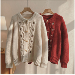 2色セーター、ニットセーター 、冬のセーター、前開きニットセーター 7枚目の画像
