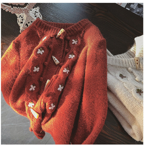 2色セーター、ニットセーター 、冬のセーター、前開きニットセーター 4枚目の画像