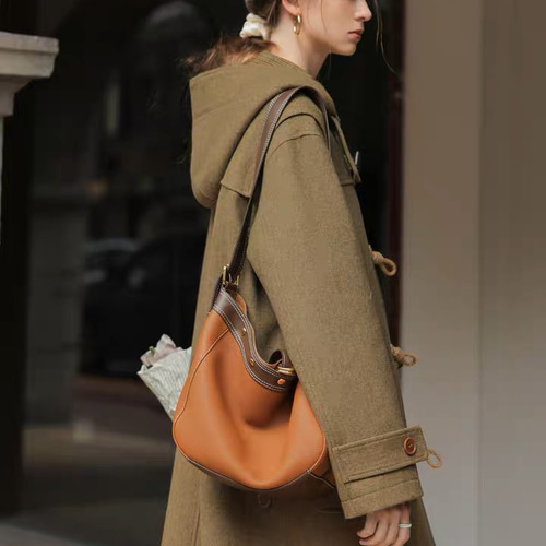 再販 ウール混フード付きダッフルコート ポケット付き【冬春秋】カーキ