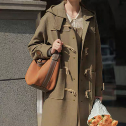 再販 ウール混フード付きダッフルコート ポケット付き【冬春秋