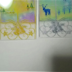 窓から臨む冬景色の栞(しおり)　2枚セット　透明なパステルアートのブックマーク 4枚目の画像