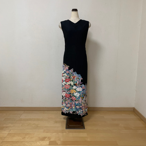 加賀友禅 サザンカ 藤の花 花尽くし 作家モノ 黒留のVネック