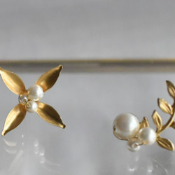 黃銅 x 珍珠不對稱耳環 第3張的照片