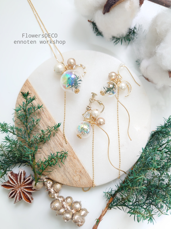 Zirconia &amp; Aurora Glass Conifer, Moon, Star [Pierce 零件可更換] 第 第8張的照片