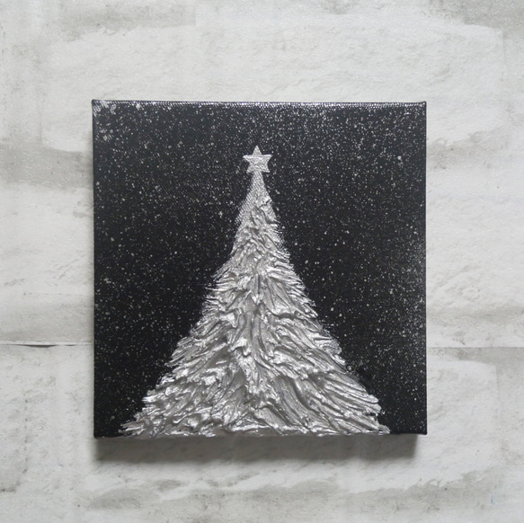 油絵 油彩 油彩画 絵 絵画 アートパネル【銀色クリスマスツリー