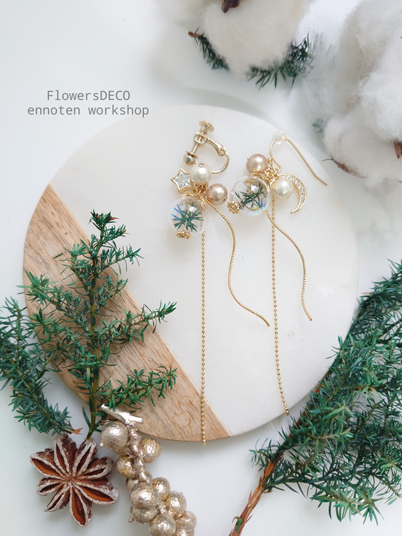 Zirconia &amp; Aurora Glass Conifer, Moon Star, Wreath [2 件套] 首次 第2張的照片