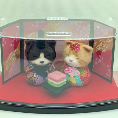 猫のお雛様 ケース付き 羊毛フェルト 愛猫さん 愛犬さんのオーダー