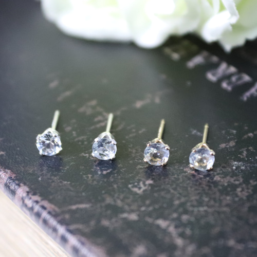 14KGF アクアマリン 4mm 天然石 シンプル 一粒 ピアス ピアス 