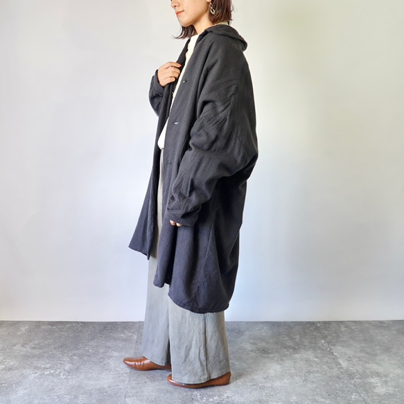 Momonga 羊毛大衣/黑色/遠州紡織 第2張的照片