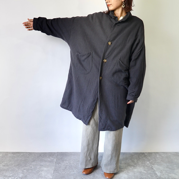 Momonga 羊毛大衣/黑色/遠州紡織 第10張的照片