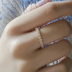 CZダイヤモンドチェーンリング、ジルコニアシルバー925フリーサイズ