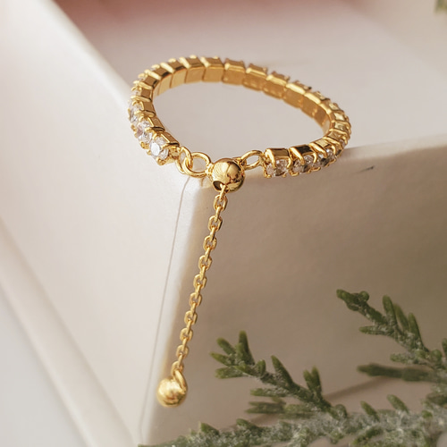 CZダイヤモンドチェーンリング、ジルコニアシルバー925フリーサイズ