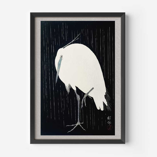 小原古邨、鷺、日本画、ポスター、リビングや玄関などにお使い下さい