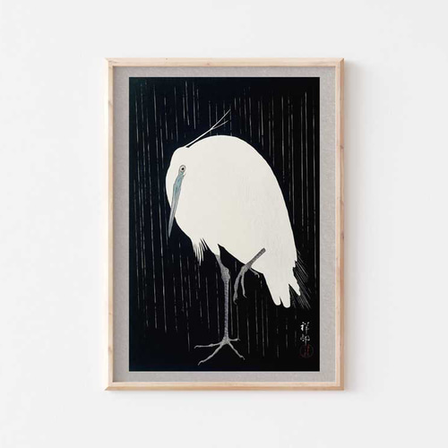 小原古邨「雨中の田鷸」木版画 原宿でも「鳥展」？ ― 太田記念美術館「没後80年 小原古邨