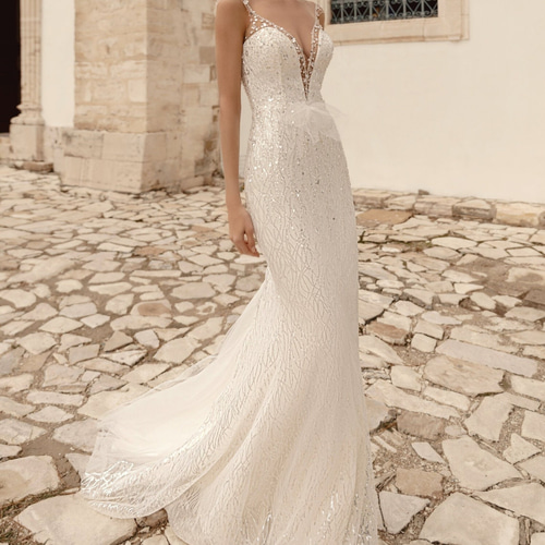 オフホワイト キャミソール マーメイドライン キラキラチュール 披露宴