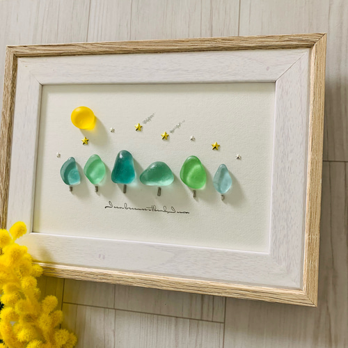 シーグラスアート インテリア雑貨 北欧 パネル 観葉植物 星空 満月癒し