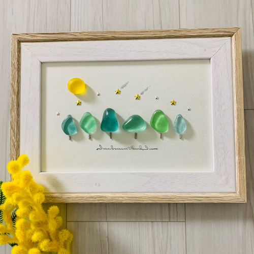 シーグラスアート インテリア雑貨 北欧 パネル 観葉植物 星空 満月癒し