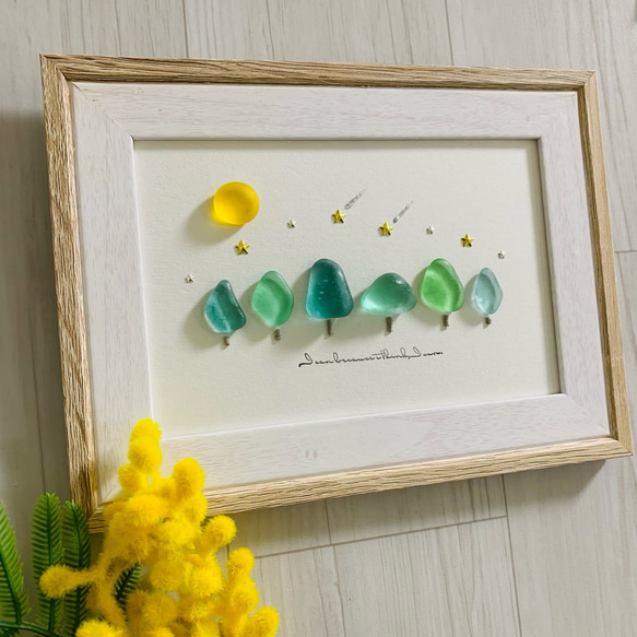 シーグラスアート インテリア雑貨 北欧 パネル 観葉植物 星空 満月癒し