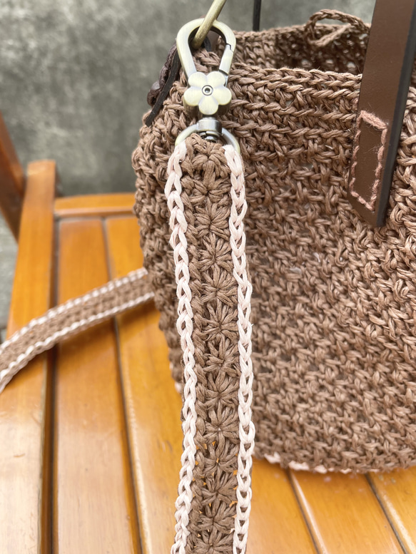 手工編織包～可可泰迪熊～編織拉菲草手提肩背包 第3張的照片