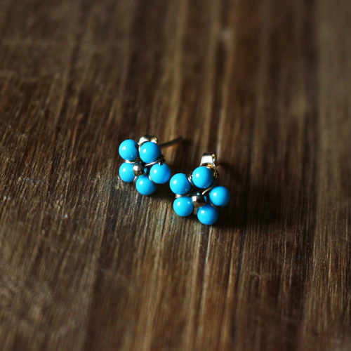 K18ターコイズ 花型スタッドピアス 保証書付き K18 天然 トルコ石 ターコイズ ピアス 2.4g 薔薇 フラワー