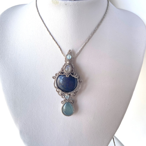 ラピスラズリ×レインボームーンストーン×2種類のアクアマリンの  