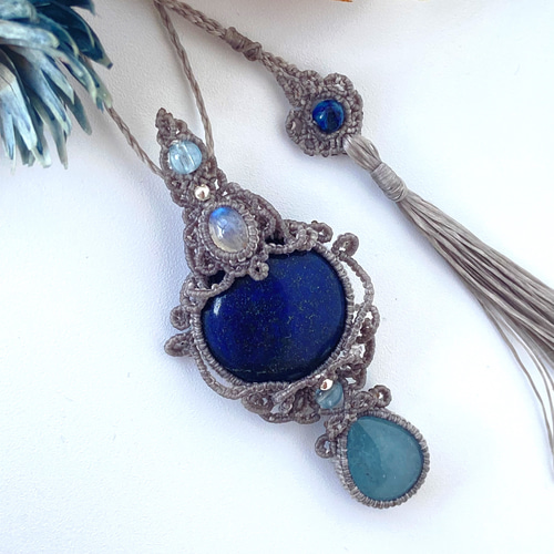 ラピスラズリ×レインボームーンストーン×2種類のアクアマリンの  