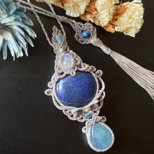 ラピスラズリ×レインボームーンストーン×2種類のアクアマリンの  