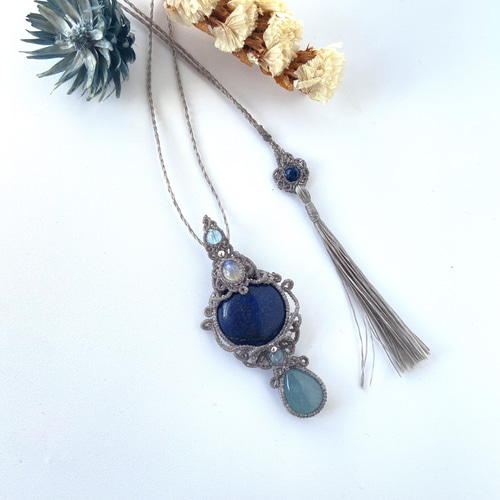 ラピスラズリ×レインボームーンストーン×2種類のアクアマリンの  