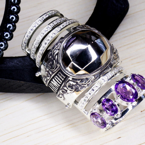 ミラーポリッシュSV＆アメシストアーマーリング 指輪・リング AONO