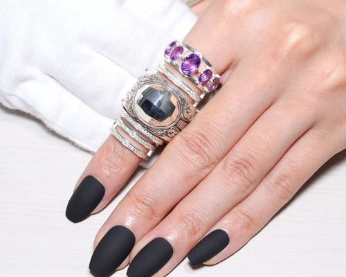 ミラーポリッシュSV＆アメシストアーマーリング 指輪・リング AONO