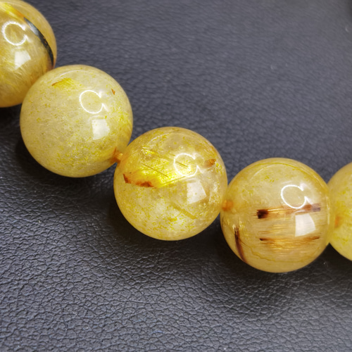 金「運向上」ゴールドルチルクォーツ 9⁺㎜ 5 玉セット 天然石バラ売り